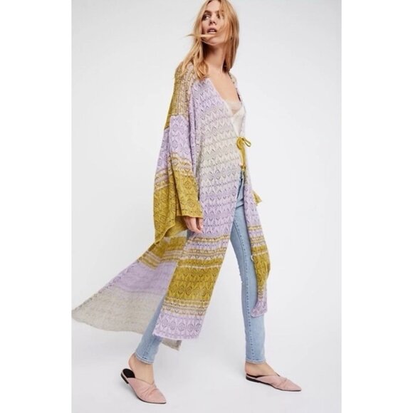 RARE Free People Boho Bell Sleeve & Side Slits Kimono Cardigan - Picture 5 of 16